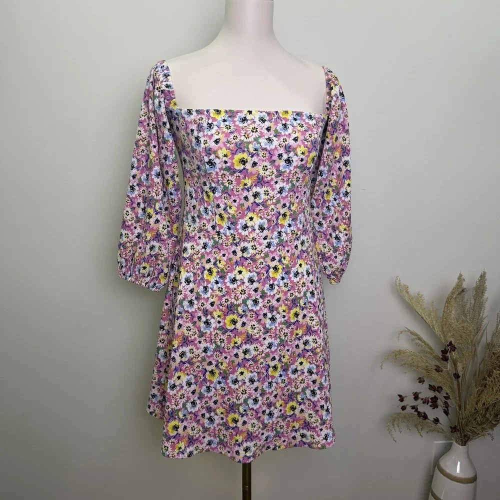 H&M Divided Women's Size Medium Pink Ditsy Floral Off-The-Shoulder Mini  Dress